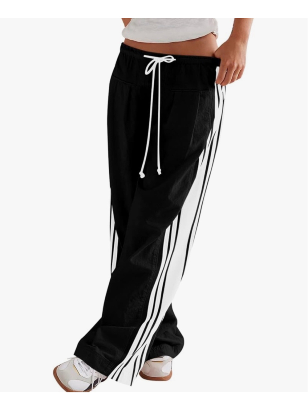 NEW Pants Wide Leg Side Striped Pants Drawstring XS